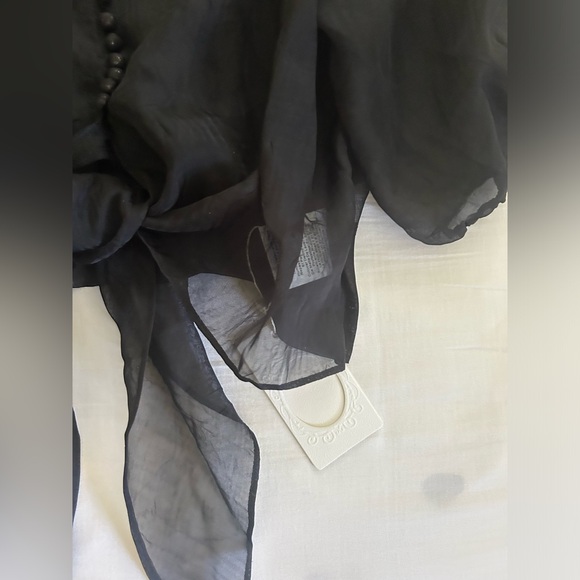 NWT Black Puff Sleeve Tied Front Top - Picture 3 of 4